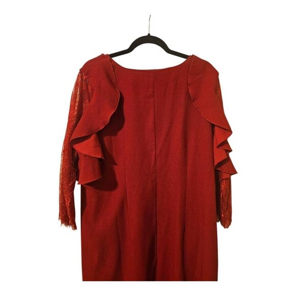 ELOQUII Red Lace Sleeve Ruffle Accent Shift Dress - Size 18 - Picture 8 of 11